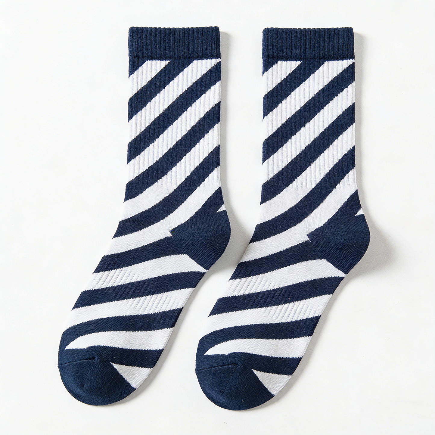Navy & White Diagonal Stripe Crew Socks