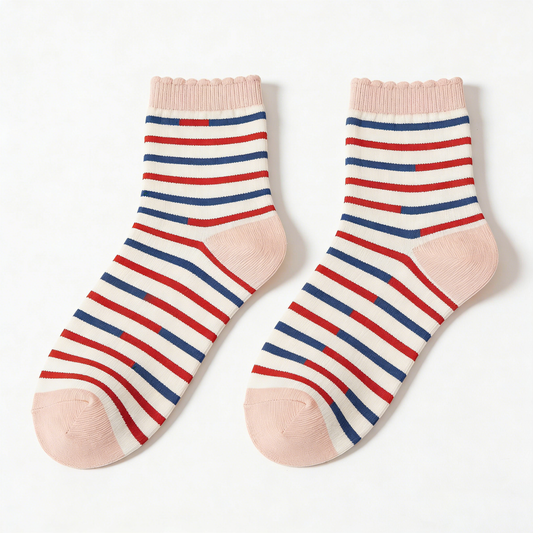 Vintage Red-White-Blue Striped Ruffled Socks