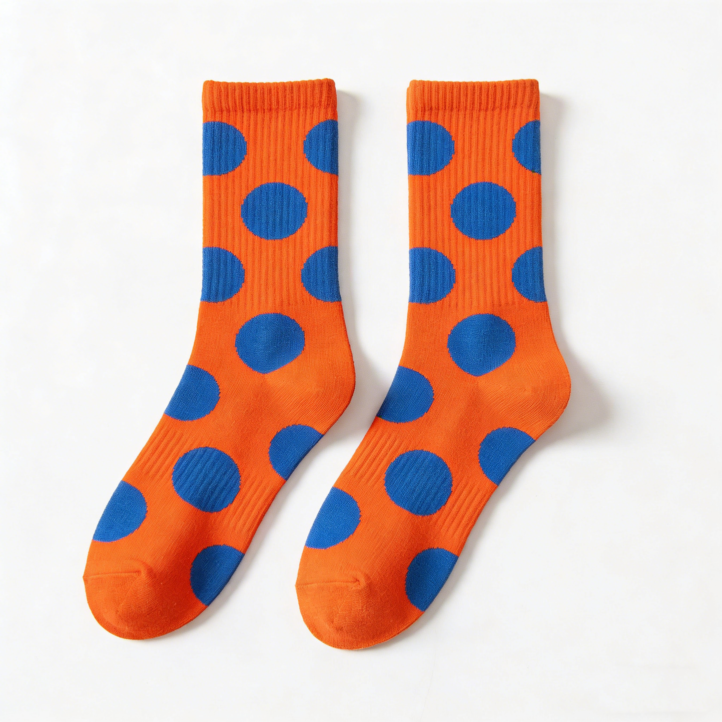Orange with Blue Polka Dot Crew Socks