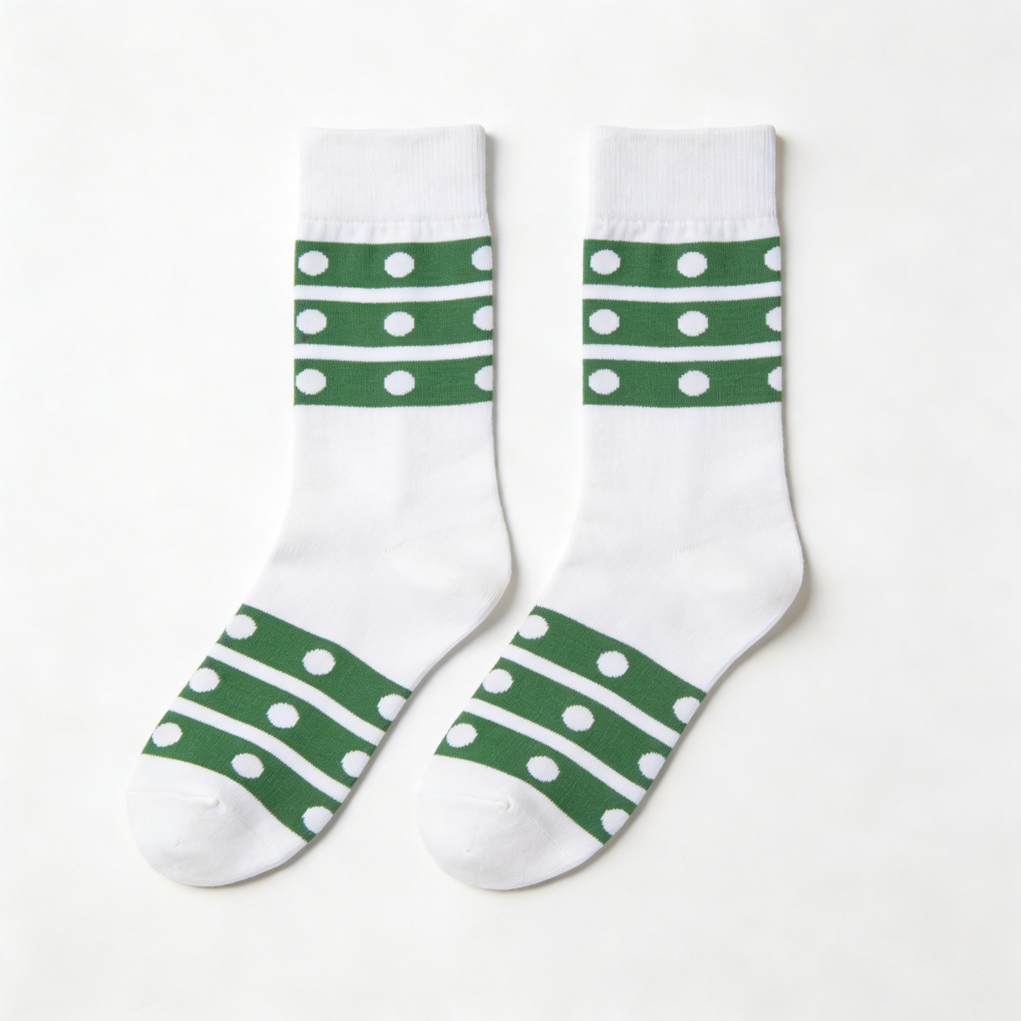 Green & White Polka Dot Stripe Crew Socks