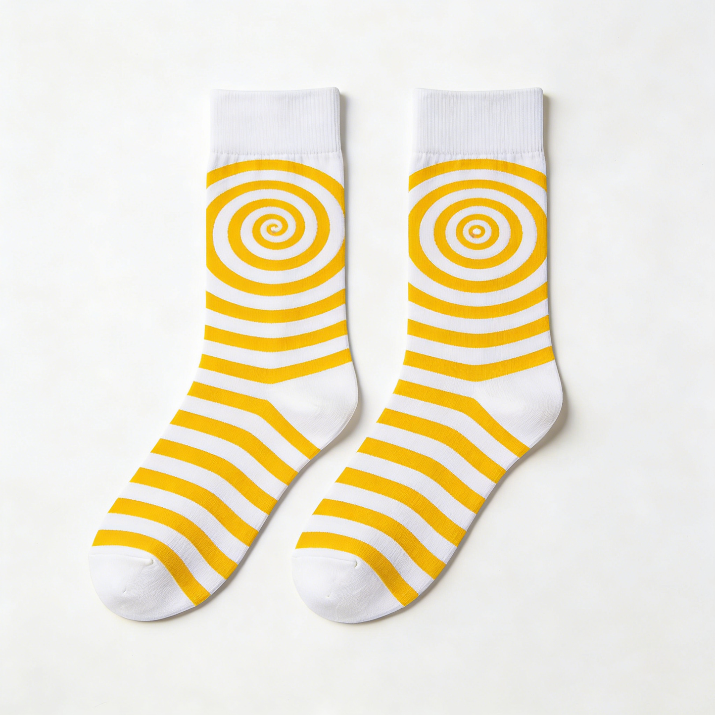 Yellow & White Spiral Stripe Crew Socks