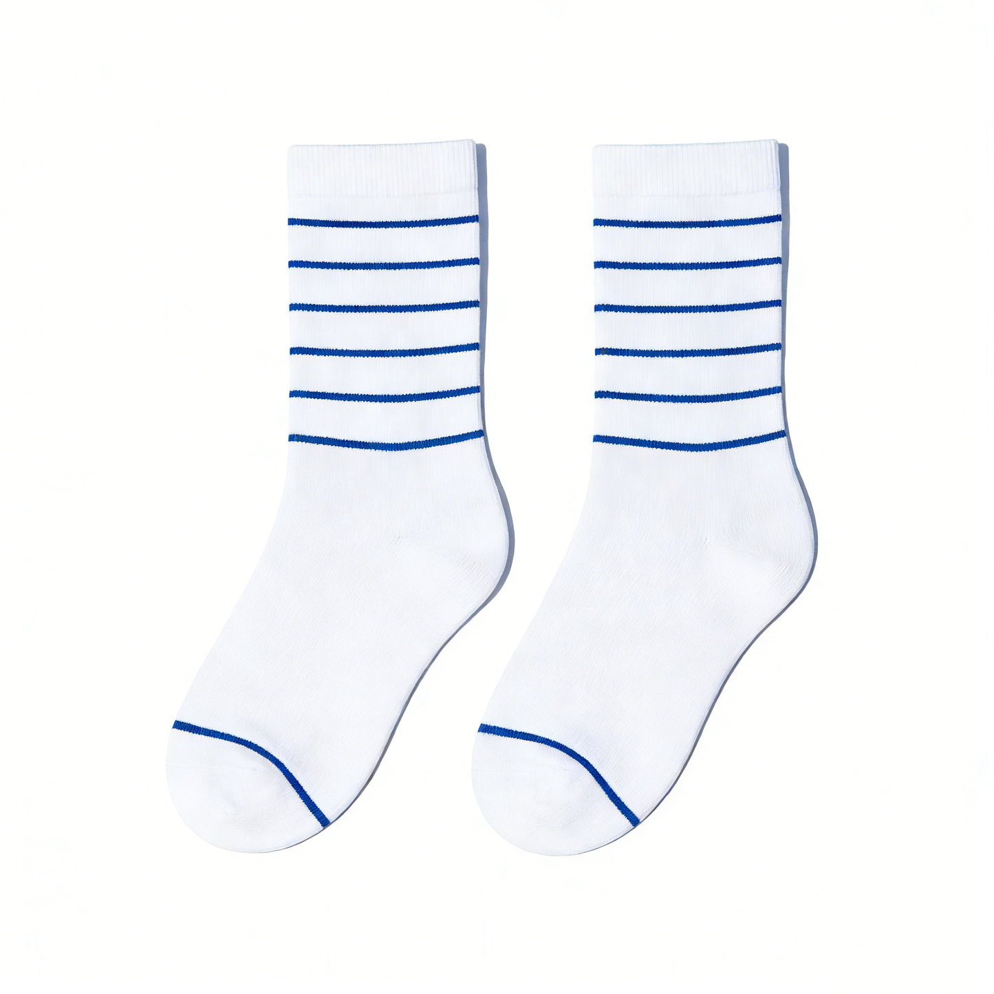 White with Blue Thin Stripe Crew Socks