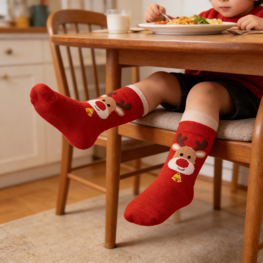 Red Christmas Reindeer Kids Crew Socks