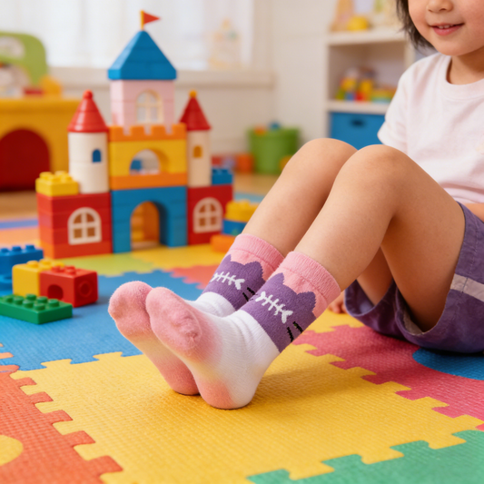 Pink & Purple Cat & Fishbone Kids Ankle Socks