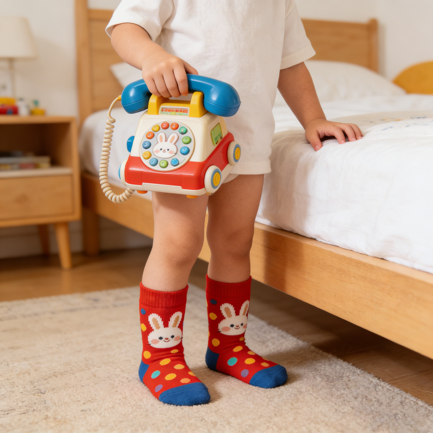 Polka Dot Bunny New Year Red Socks