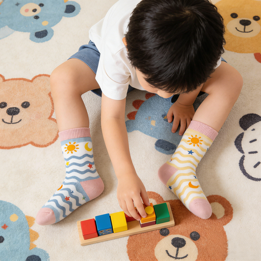 Sun Moon Star Wave Pattern Color Block Kids Socks