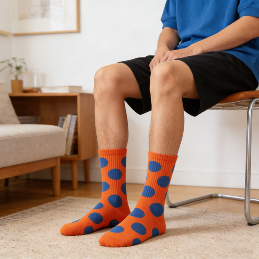 Orange with Blue Polka Dot Crew Socks