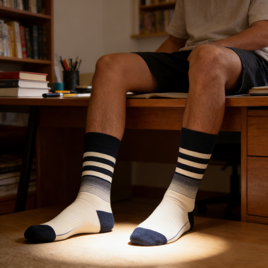 Navy & Cream Gradient Stripe Crew Socks