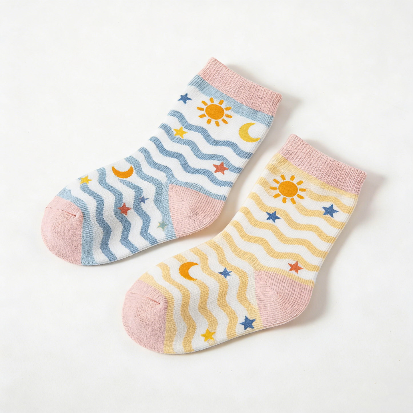 Sun Moon Star Wave Pattern Color Block Kids Socks